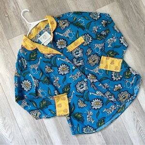 Printfresh Pajama Top pencil paper organic floral button up womens Blue medium